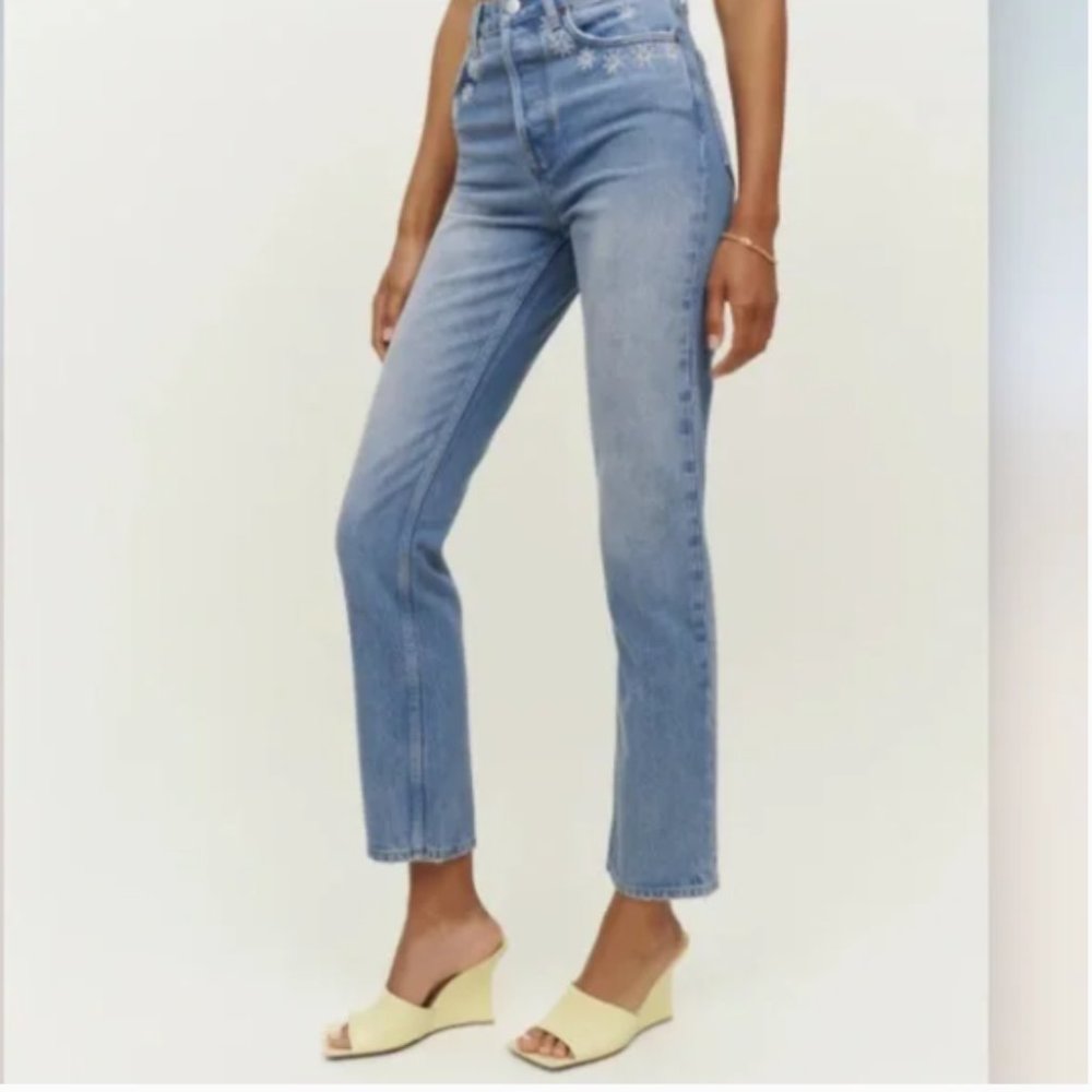 Reformation Cynthia High Rise Straight Jeans Daisy‎ Embroidered Dillon 27 NWT